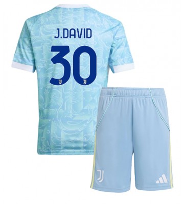 Juventus Jonathan David #30 Replik Auswärtstrikot Kinder 2025-26 Kurzarm (+ Kurze Hosen)